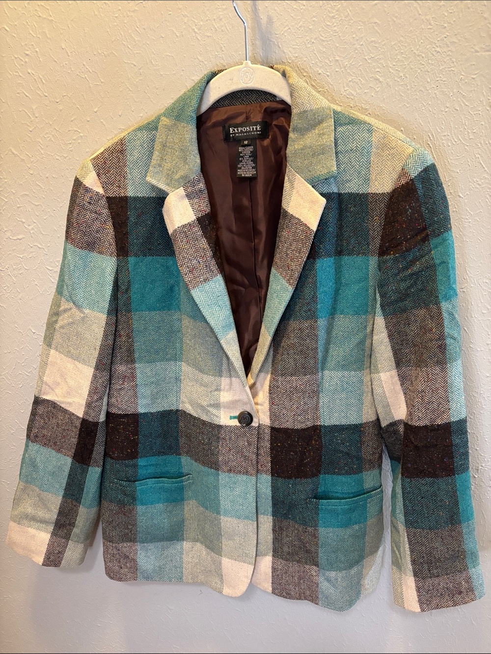 Exposite' by Magachoni Preppy Plaid Wool Blazer Jacket Women’s Size 12